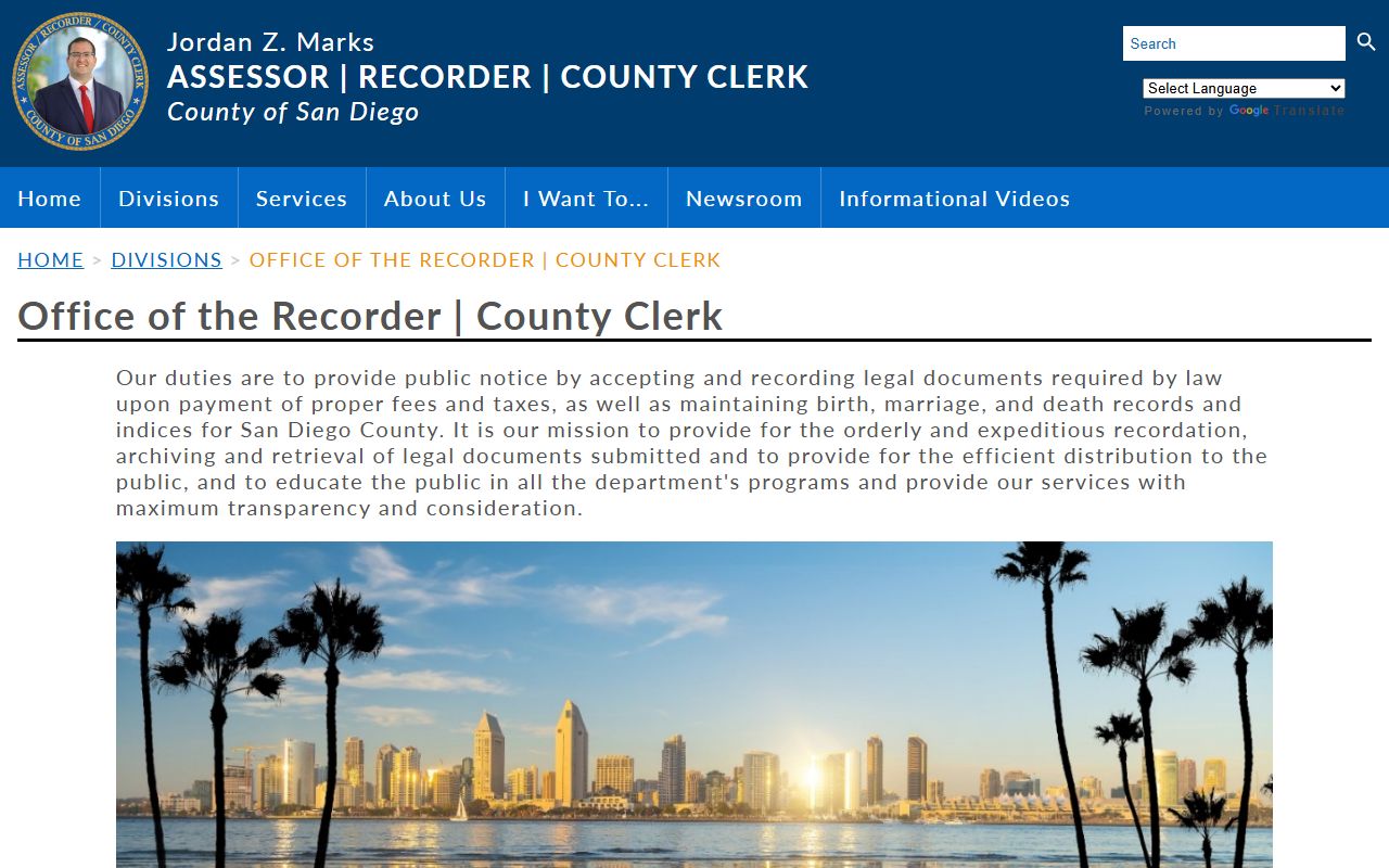 Recorder County Clerk duties and services page