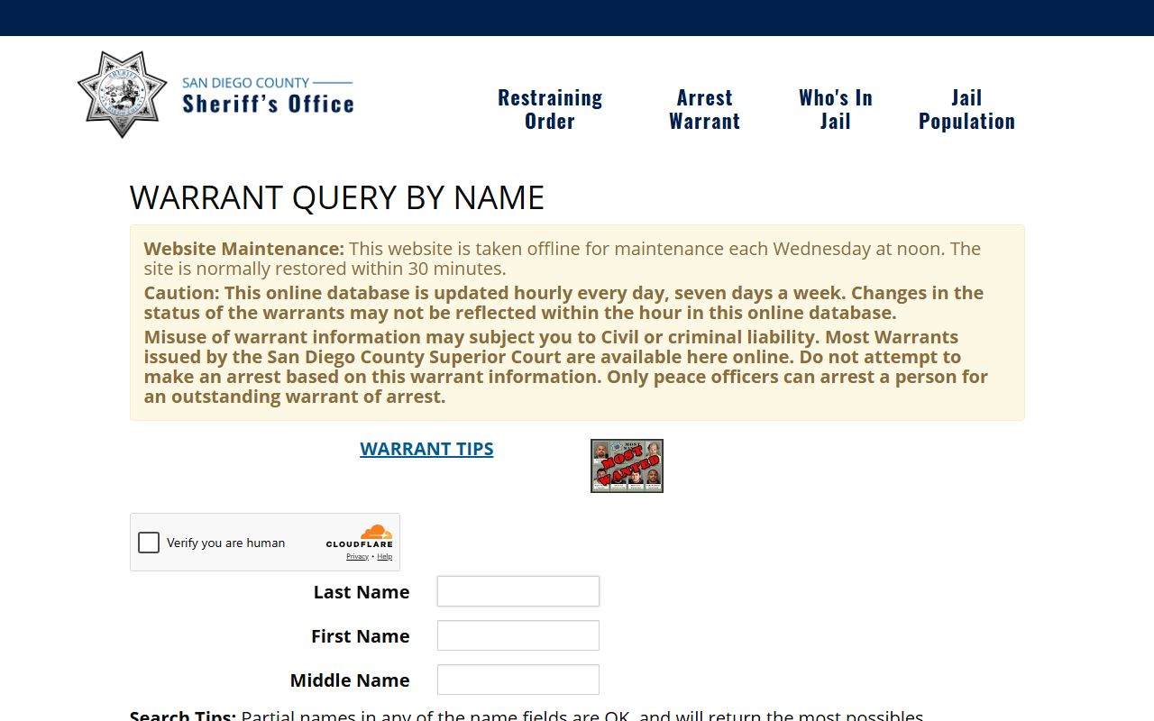 Sheriff warrant query by name