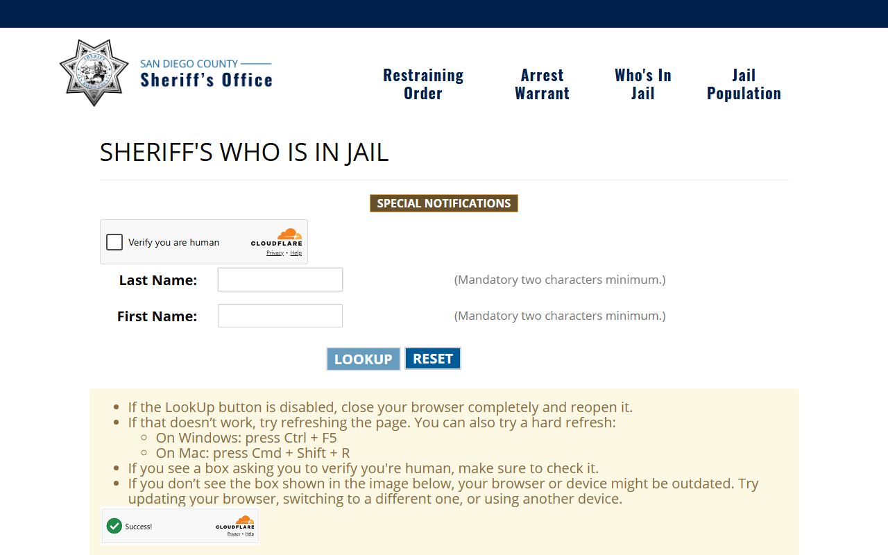 Sheriff Whos In Jail name search form