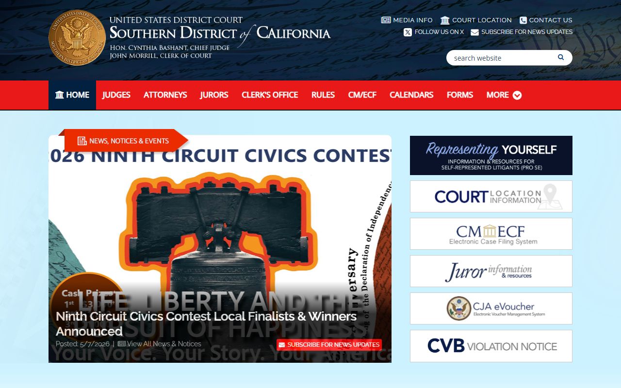 U.S. District Court for the Southern District of California home page