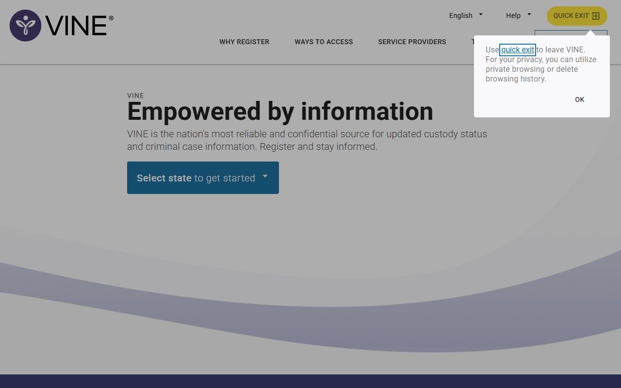 VINELink homepage search panel